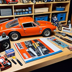 **

> A cluttered workbench with a half-built Tamiya classic racing car model. Scattered around are vintage model kits still in their boxes, paintbrushes, and old decals. Focus on the nostalgia and the thrill of finding a rare kit.

**